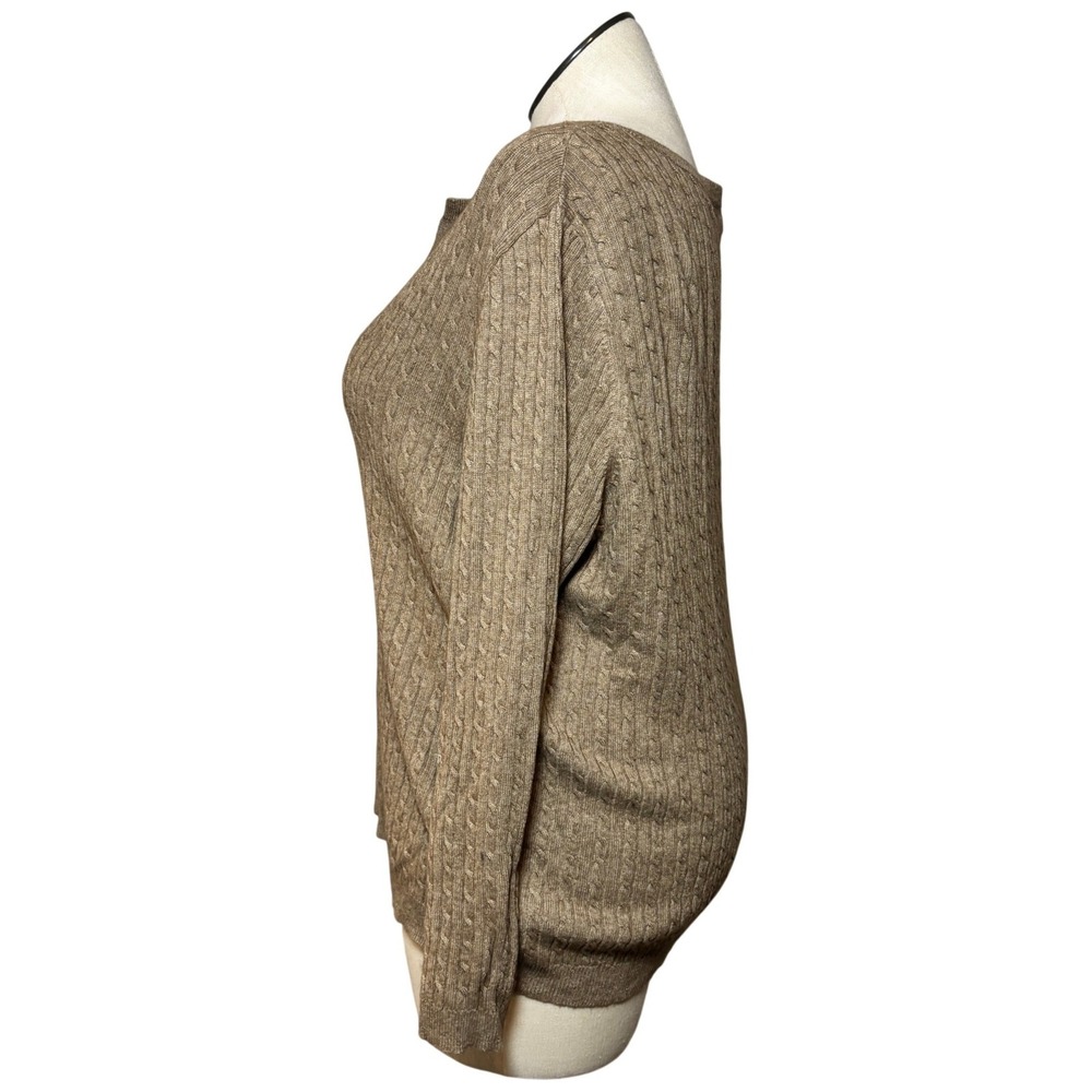 Lauren Ralph Lauren Womens‎ 3X Tan Silk Cashmere Cable Knit Deep V-Neck Sweater - Picture 3 of 10